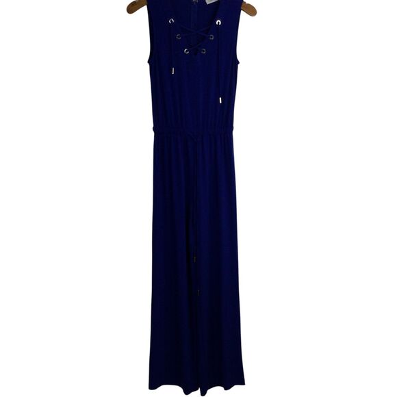 Calvin Klein Women's One-Piece Jumpsuit V-Neck Tie Waist Sleeveless Blue Size 2 - Picture 1 of 16